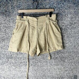 L'AGENCE Shorts Womens 24 Sand Linen Paperbag High Rise Belted Pleated Made USA